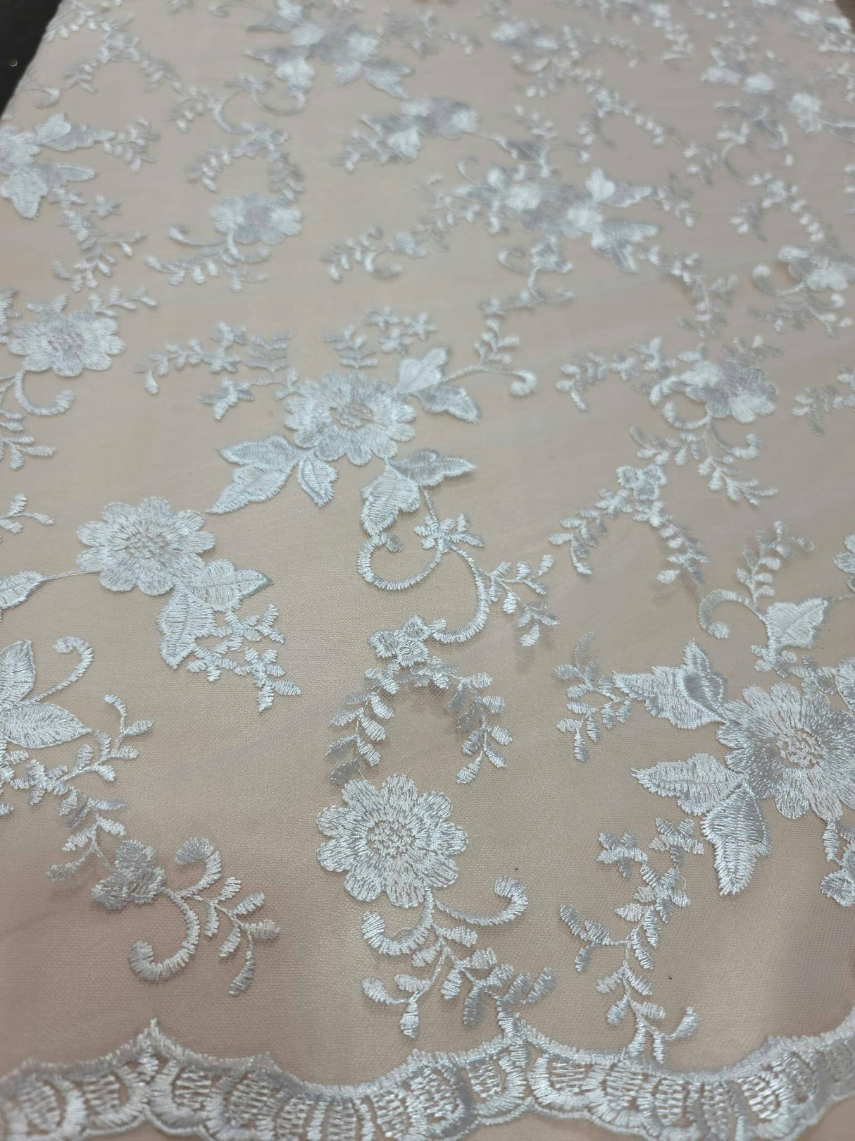 Embroidered Floral Lace White