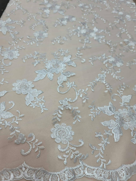 Embroidered Floral Lace White