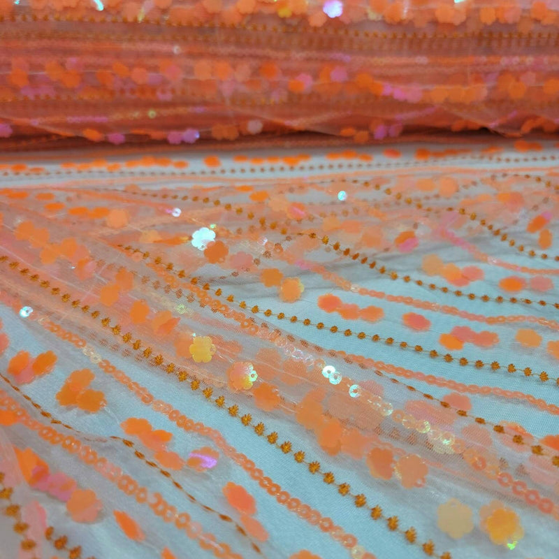 Sequin Lace Neon Iridescent Orange
