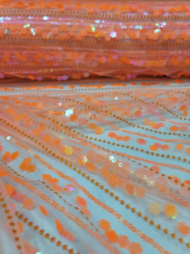 Sequin Lace Neon Iridescent Orange