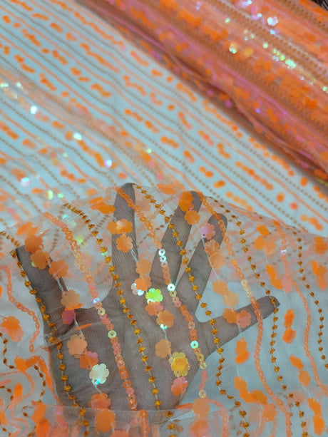 Sequin Lace Neon Iridescent Orange