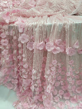 3D Floral Lace Pink Embroidered Mesh