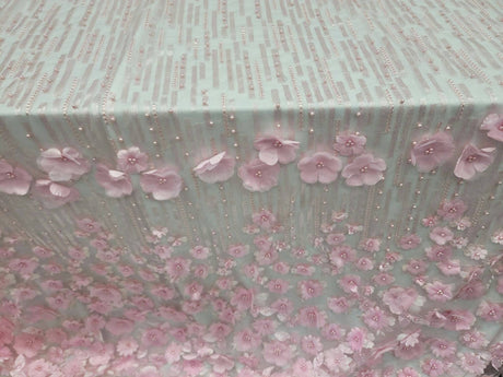 3D Floral Lace Pink Embroidered Mesh