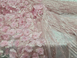 3D Floral Lace Pink Embroidered Mesh