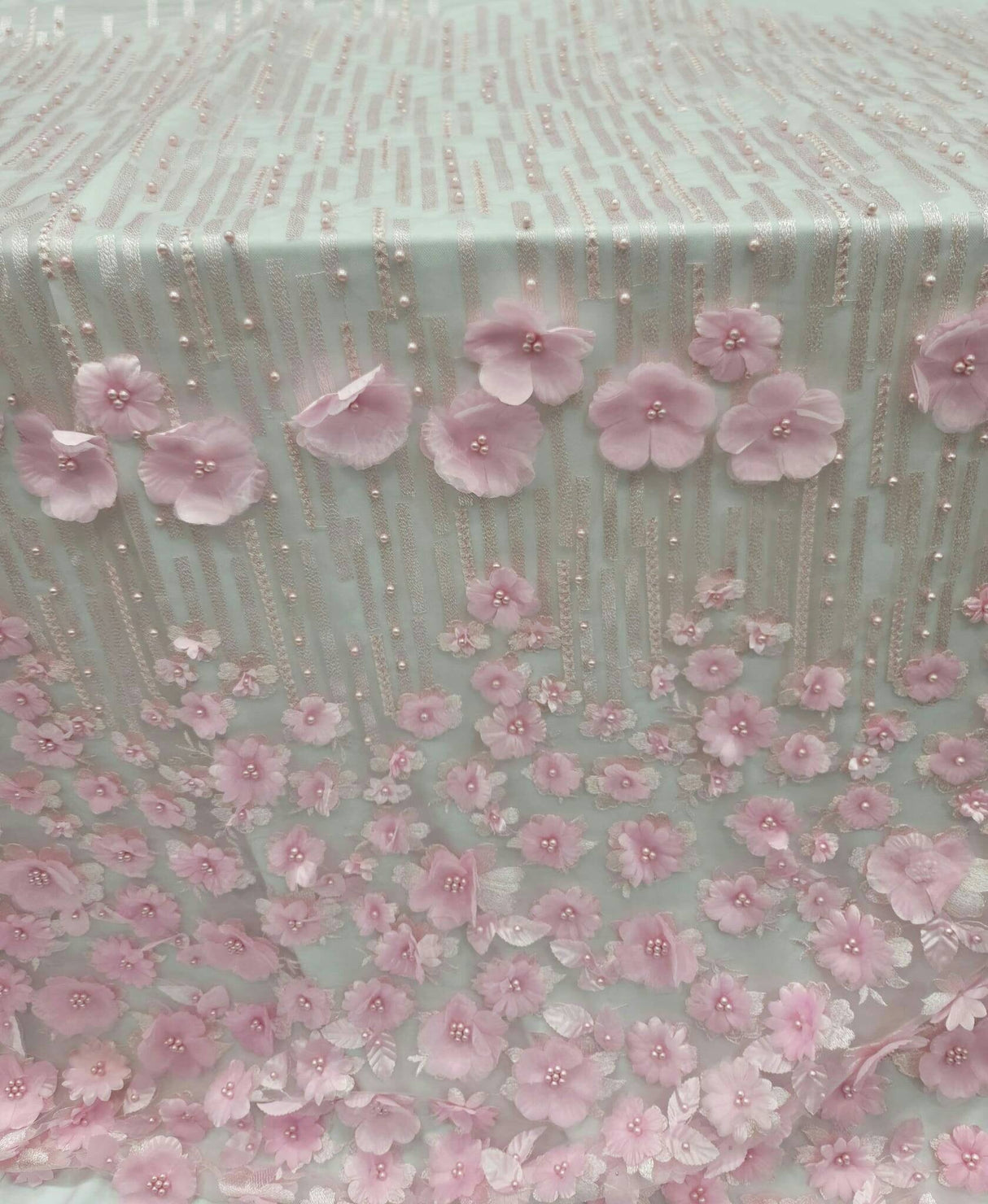 3D Floral Lace Pink Embroidered Mesh