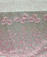 3D Floral Lace Pink Embroidered Mesh