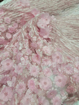 3D Floral Lace Pink Embroidered Mesh