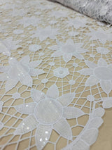 Embroidered Lace Clear Sequin White