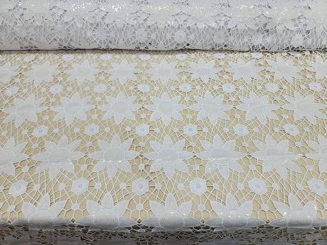 Embroidered Lace Clear Sequin White