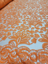 Embroidered Clear Sequin Lace Orange