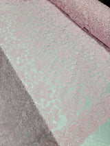 Pink Embroidery Lace Fabric with Clear Sequin