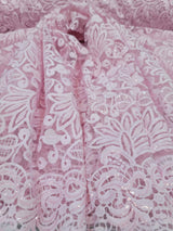 Pink Embroidery Lace Fabric with Clear Sequin