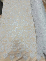 Clear Sequin Guipure Lace White