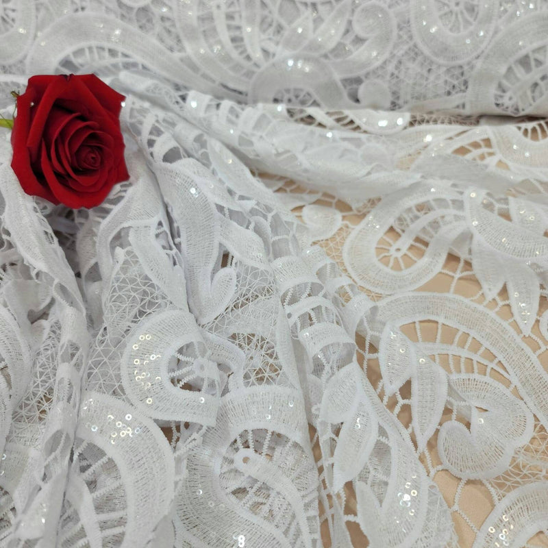 Clear Sequin Guipure Lace White