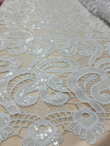 Clear Sequin Guipure Lace White