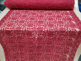 Embroidered Lace Burgundy Clear Sequin Fabric