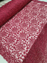 Embroidered Lace Burgundy Clear Sequin Fabric