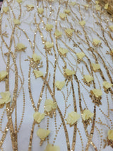 3D Sequin Lace Gold Floral Embroidered