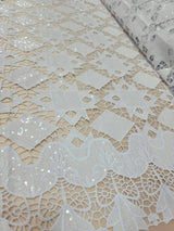Embroidered Sequin Guipure Lace White