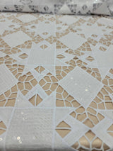 Embroidered Sequin Guipure Lace White