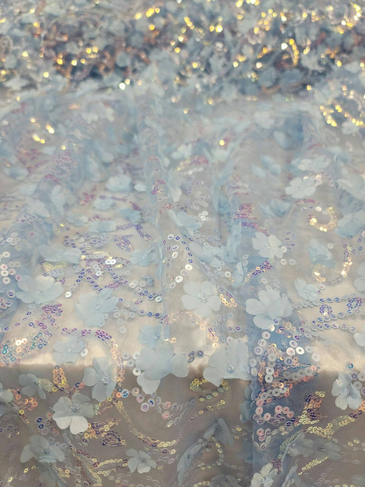 3D Floral Lace Sky Blue