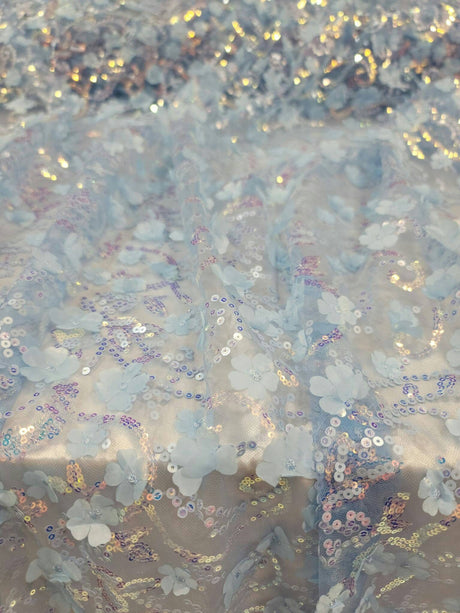 3D Floral Lace Sky Blue
