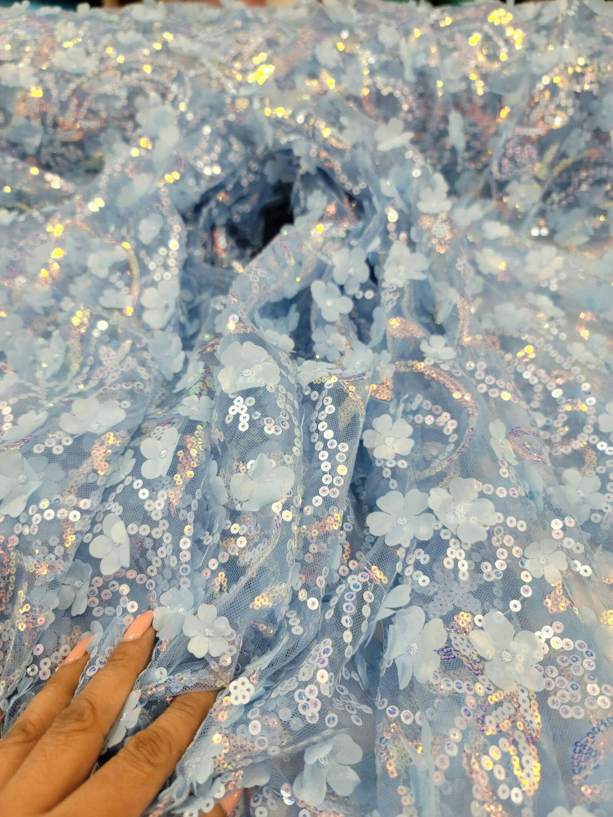 3D Floral Lace Sky Blue