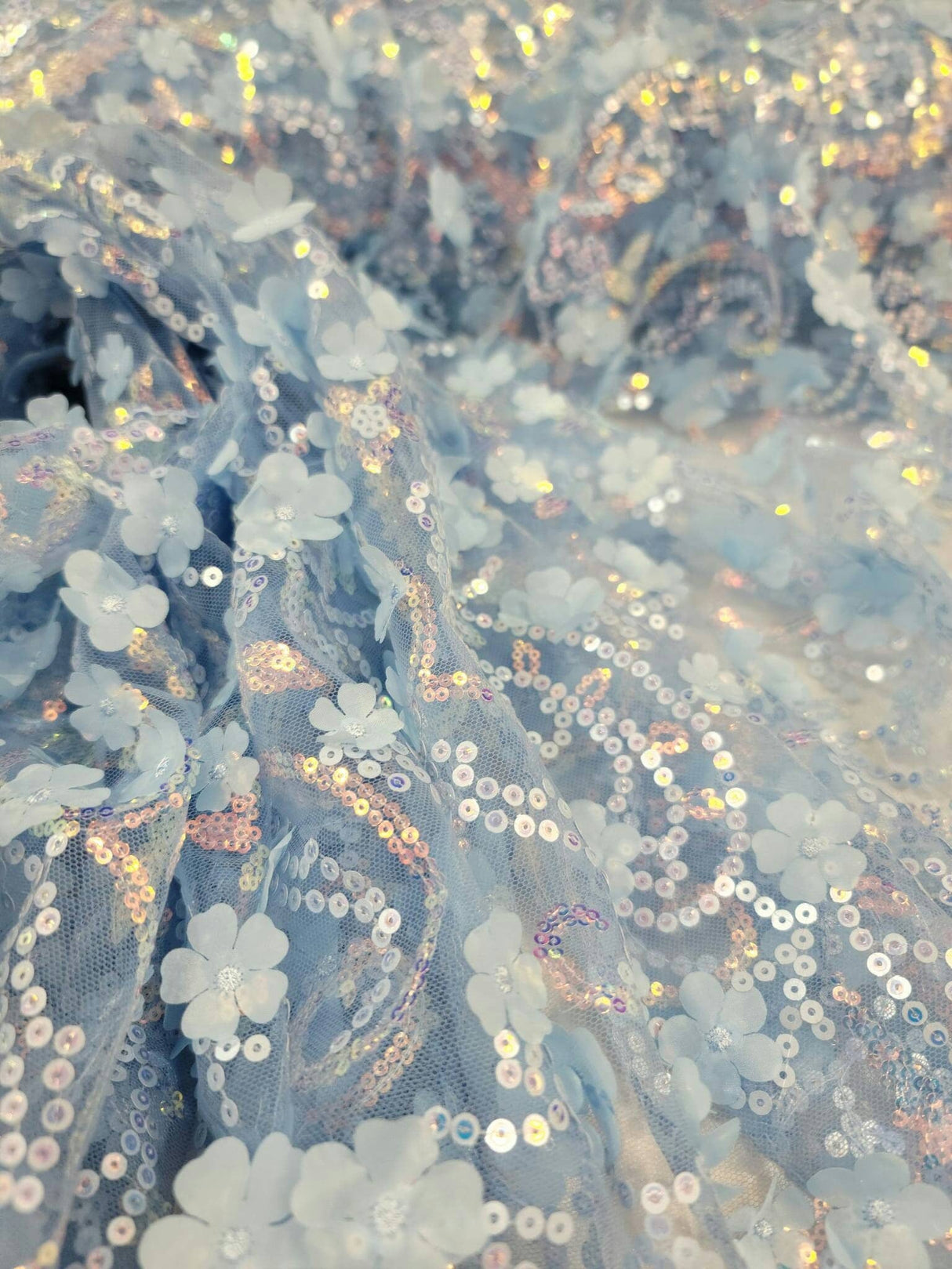 3D Floral Lace Sky Blue