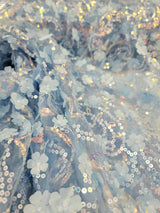 3D Floral Lace Sky Blue