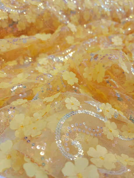 3D Floral Embroidery Lace Yellow