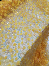 3D Floral Embroidery Lace Yellow