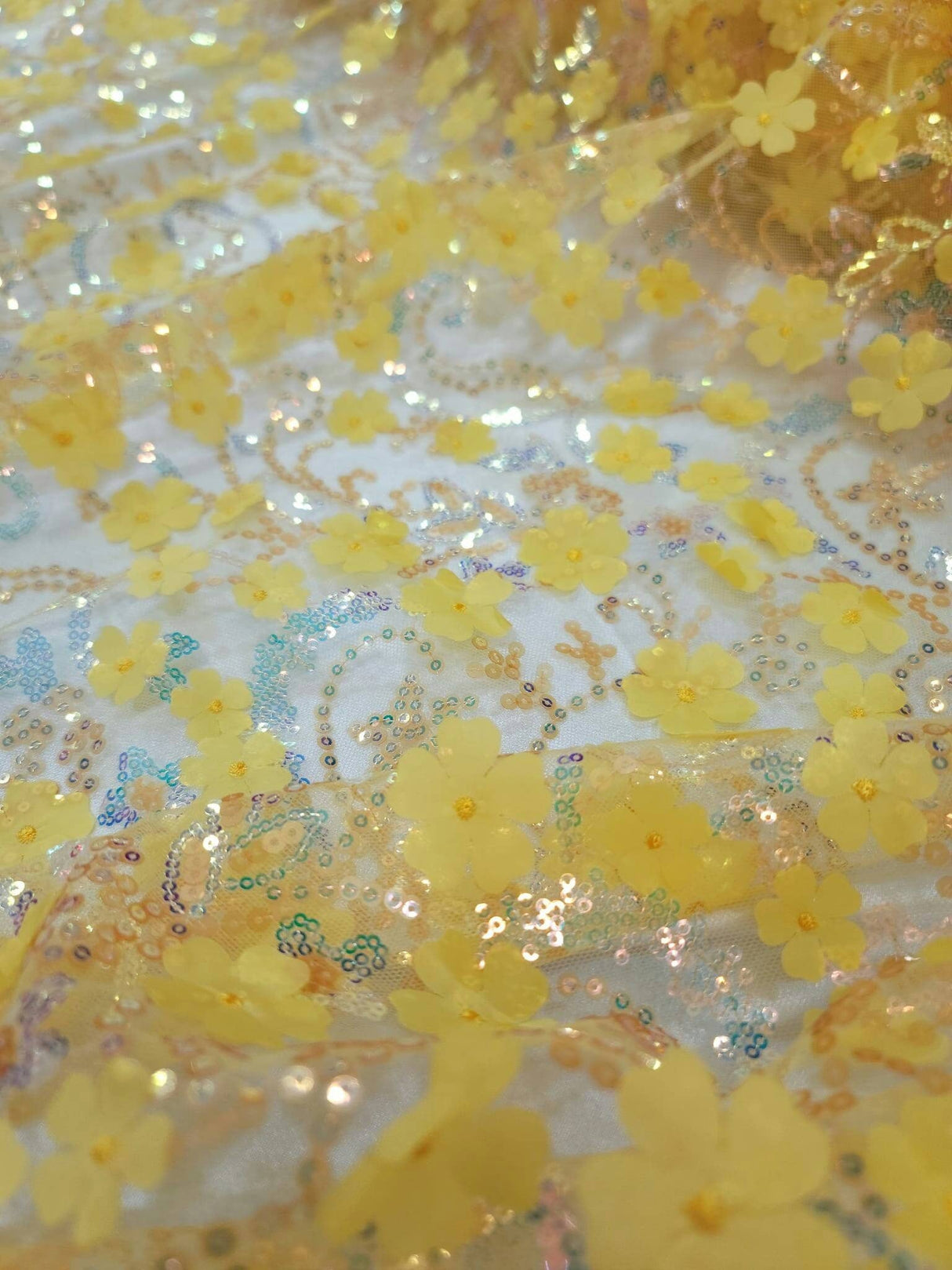 3D Floral Embroidery Lace Yellow