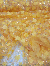 3D Floral Embroidery Lace Yellow