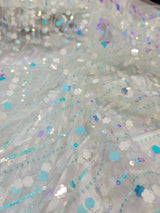 Embroidered Lace Floral Sequin Mesh White