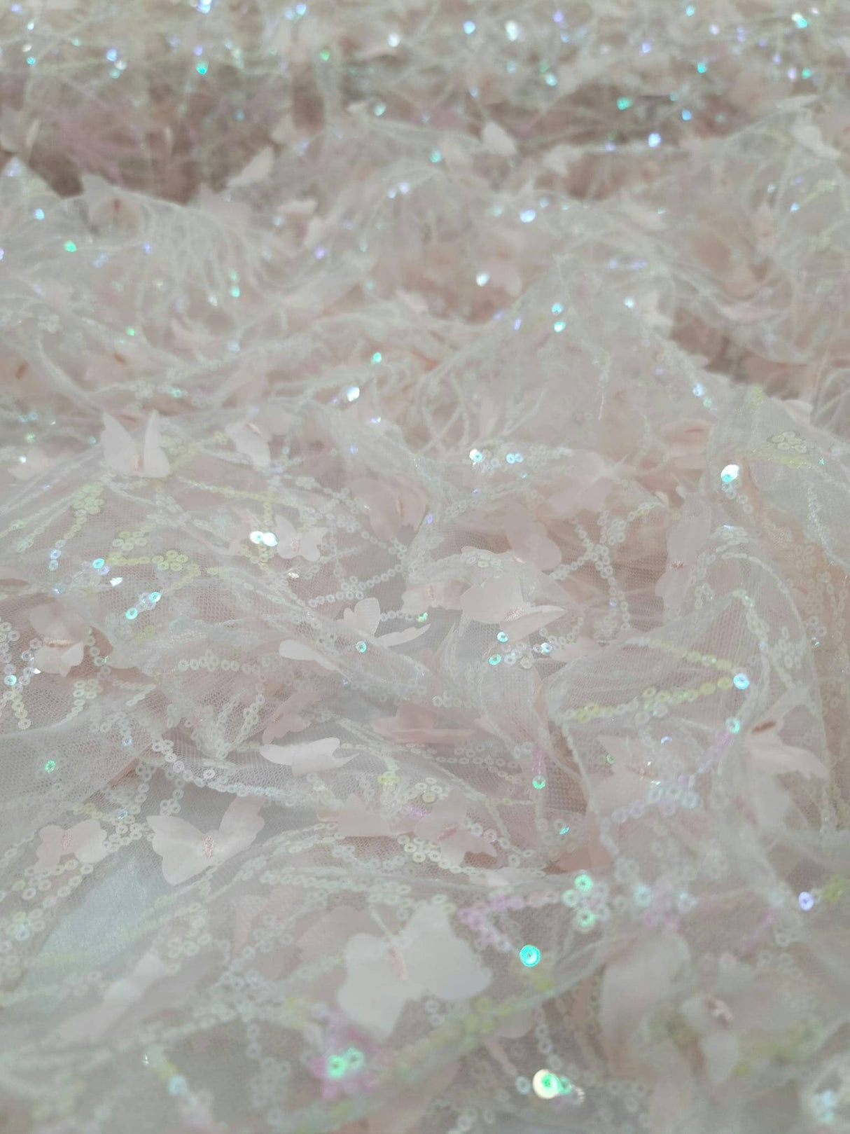 3D Butterfly Lace Mesh Fabric Light Pink