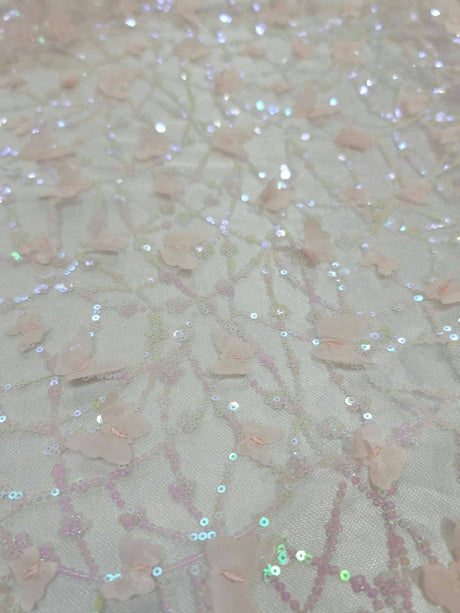 3D Butterfly Lace Mesh Fabric Light Pink