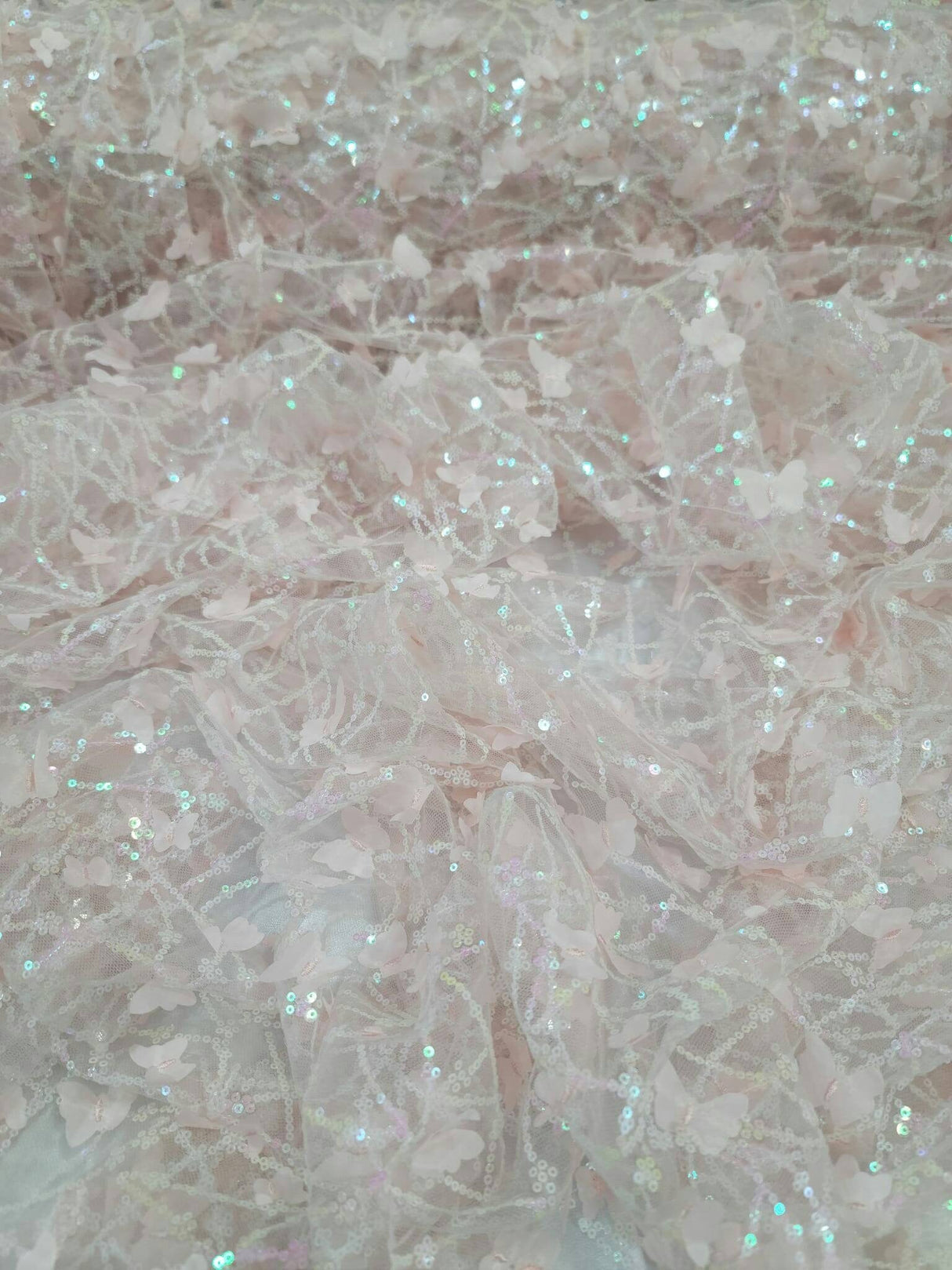3D Butterfly Lace Mesh Fabric Light Pink