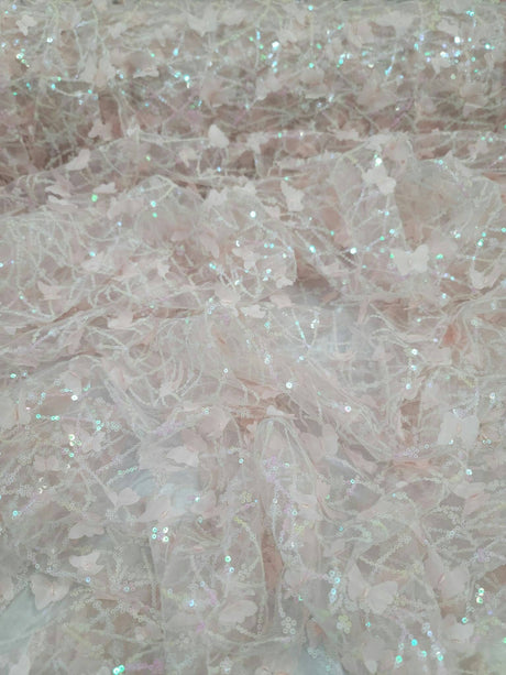 3D Butterfly Lace Mesh Fabric Light Pink
