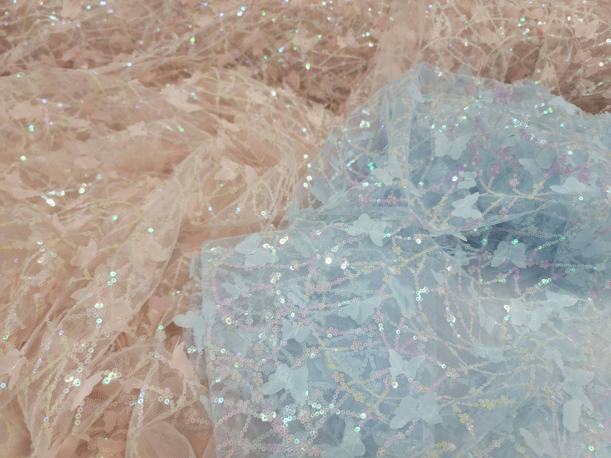 3D Butterfly Lace Mesh Fabric Light Pink