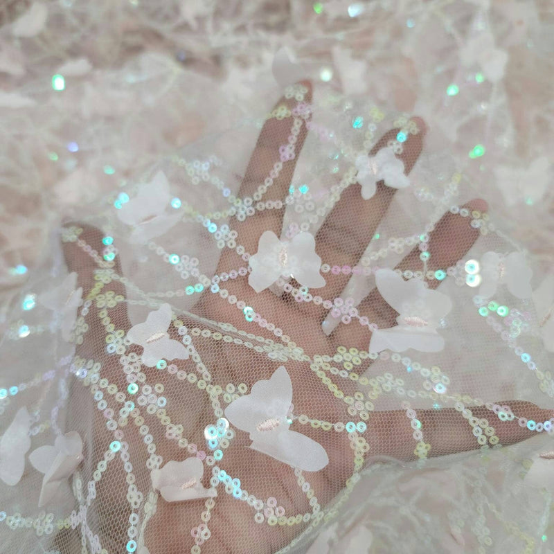 3D Butterfly Lace Mesh Fabric Light Pink