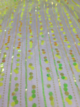 3D Sequin Iridescent Floral Mesh Fabric Neon Green