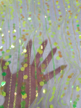3D Sequin Iridescent Floral Mesh Fabric Neon Green