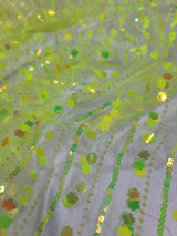 3D Sequin Iridescent Floral Mesh Fabric Neon Green