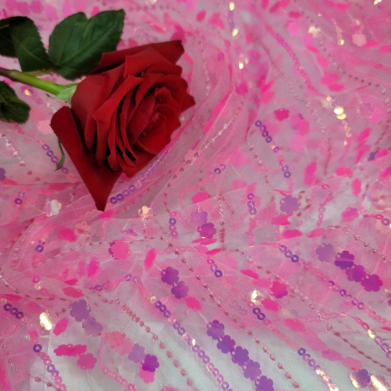 3D Sequin Lace Neon Pink Floral