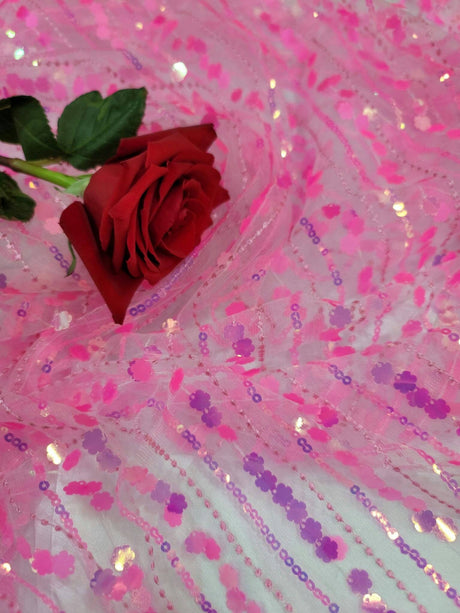 3D Sequin Lace Neon Pink Floral