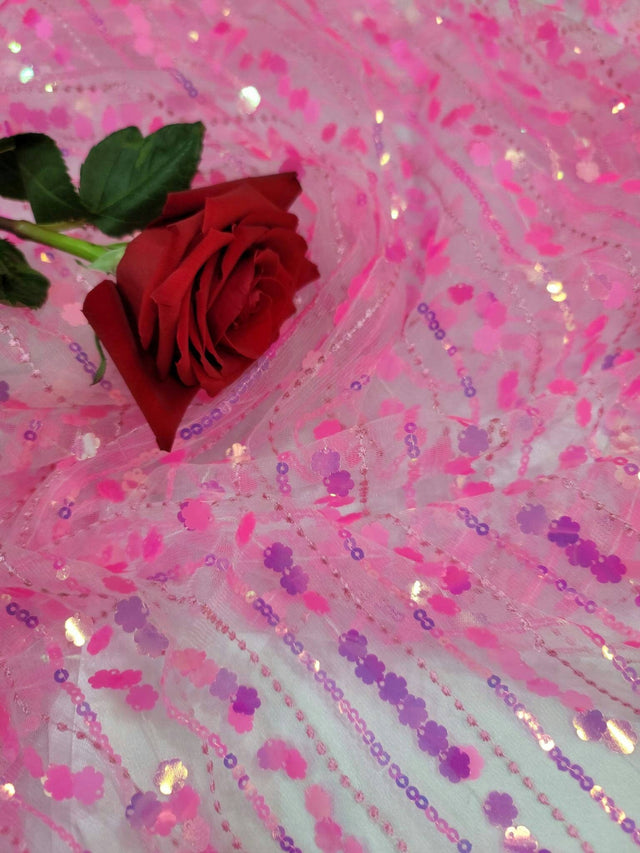 3D Sequin Lace Neon Pink Floral