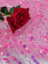 3D Sequin Lace Neon Pink Floral
