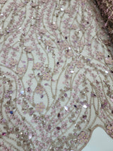 Beaded Lace 3D Embroidery Mauve Taupe Mesh