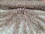 Beaded Lace 3D Embroidery Mauve Taupe Mesh