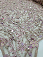 Beaded Lace 3D Embroidery Mauve Taupe Mesh